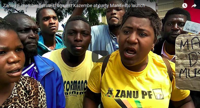 Watch: “Kazembe Kazembe Rigged Primary Elections. He Is G40” Scream Protestors At Zanu-PF HQ