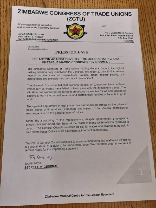 Full Text “get Ready For A Stayaway” Zctu Pindula News 