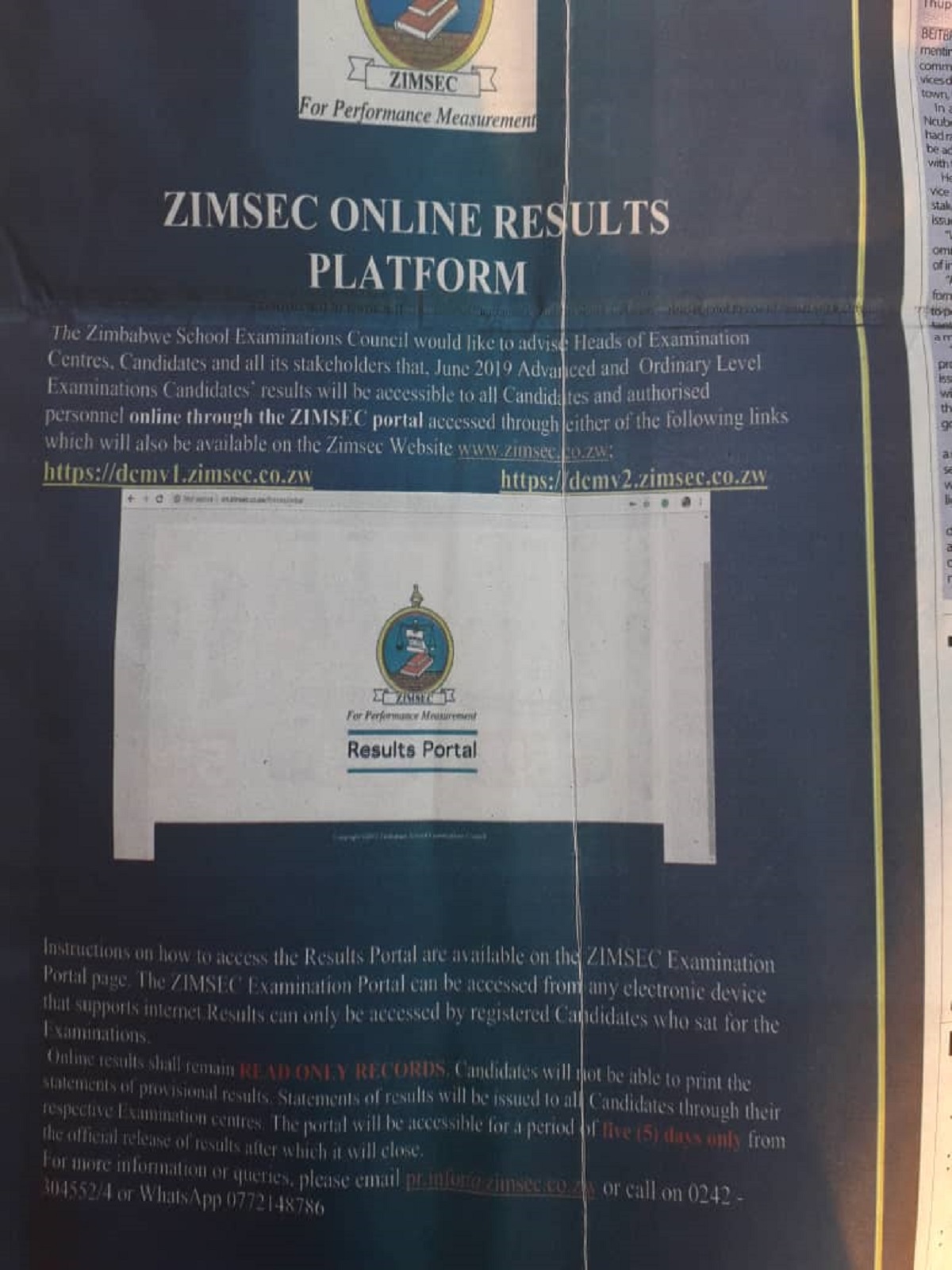 FULL TEXT: ZIMSEC June Examination Results Will Be Available On Online