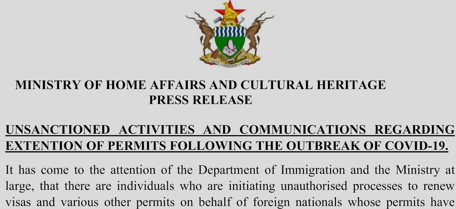 FULL TEXT: Zim Government Renews Foreign Nationals’ Permits. Warns Of Corrupt Elements