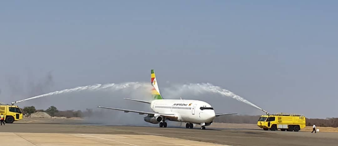 Air Zimbabwe planes lands at the Victoria Falls International Airport.