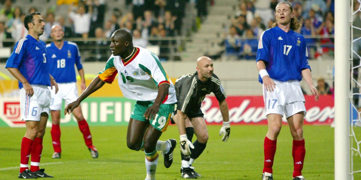 SENEGAL'S DIOP CELEBRATES AFTER GOAL AGAINST FRANCE AT WORLD CUP FINALSIN SEOUL.