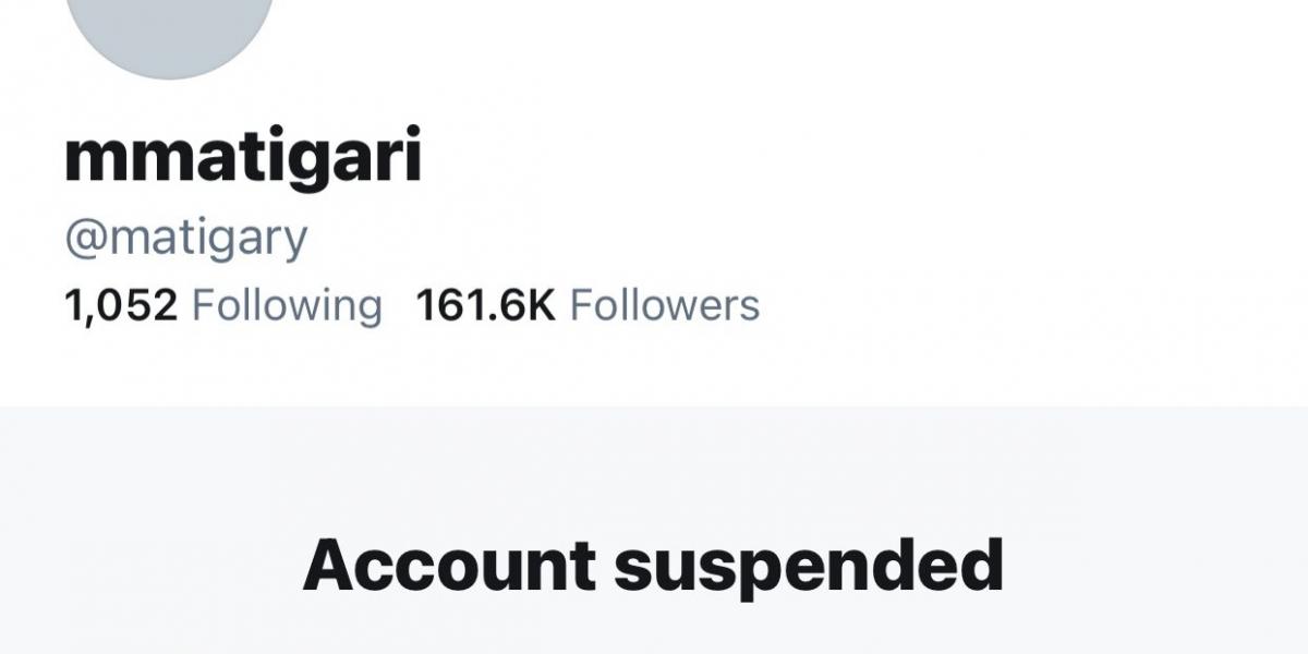 Twitter suspends Matigari suspended
