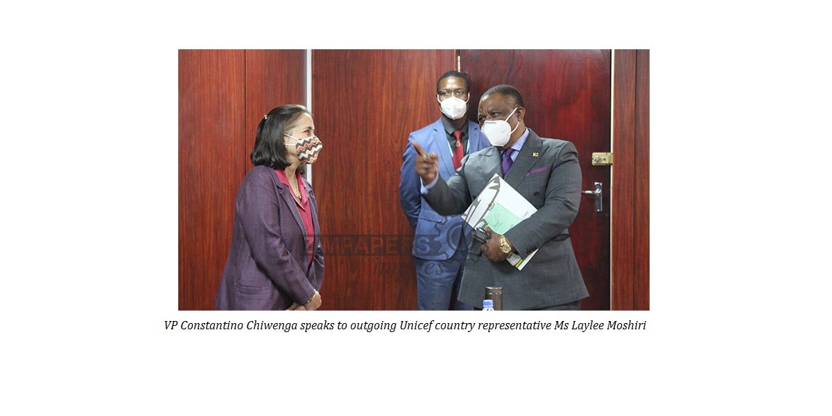Vice President Constantino Chiwenga speaks to outgoing Unicef country representative Ms Laylee Moshiri