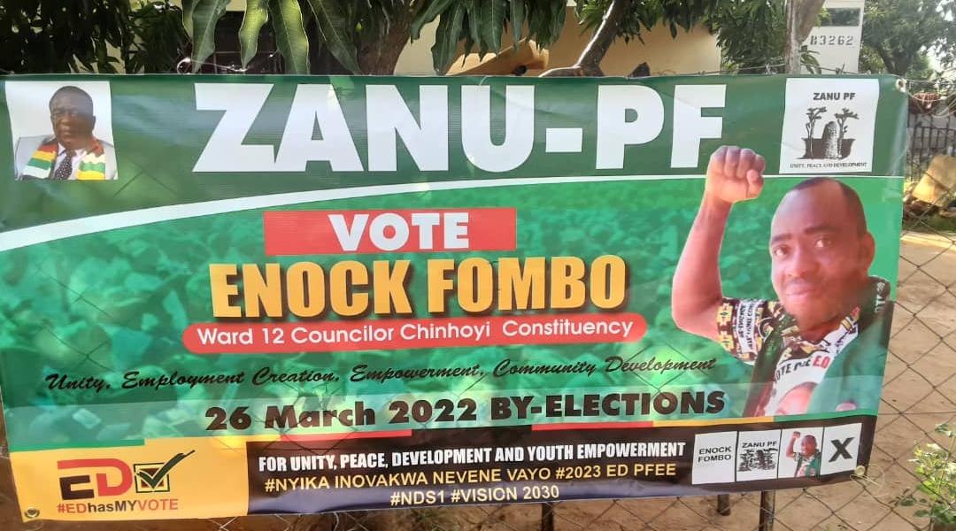 ZANU PF Candidate Erects Campaigning Banners Close To Polling Station