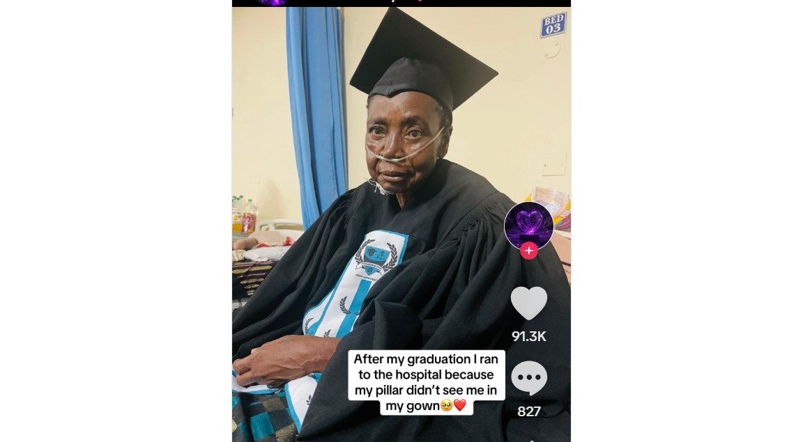University Graduate Visits Sick Mother In Hospital, Dresses Her In Graduation Gown