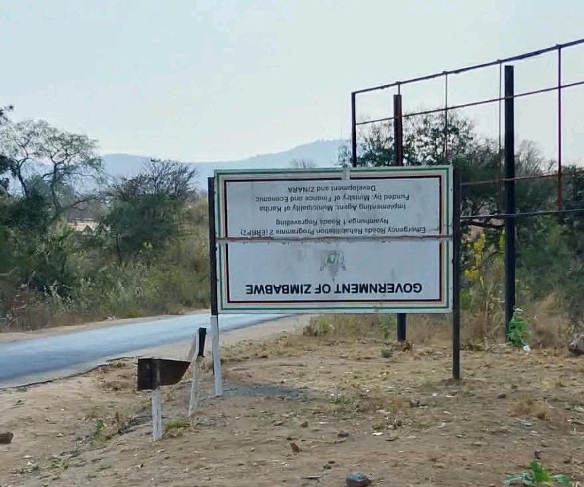 Kariba Municipality says upside-down road sign is work in progress